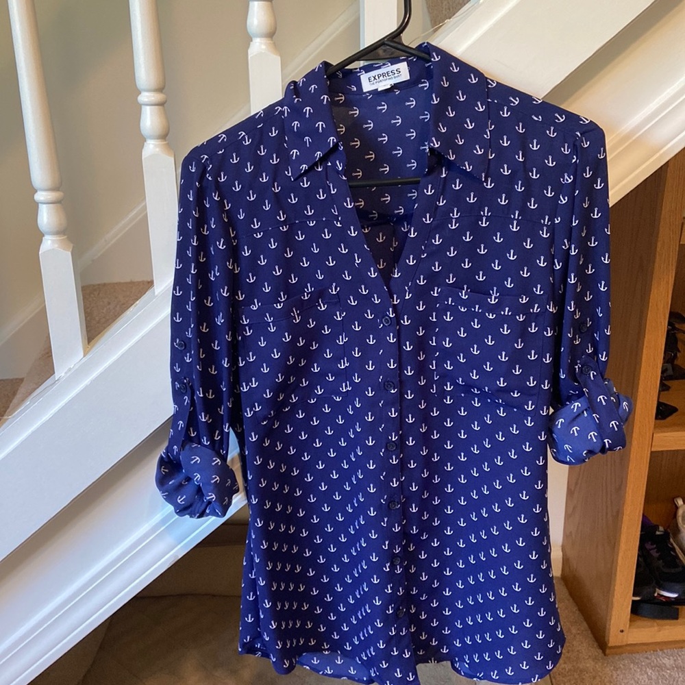 Blue Anchor Print Express Portofino Shirt